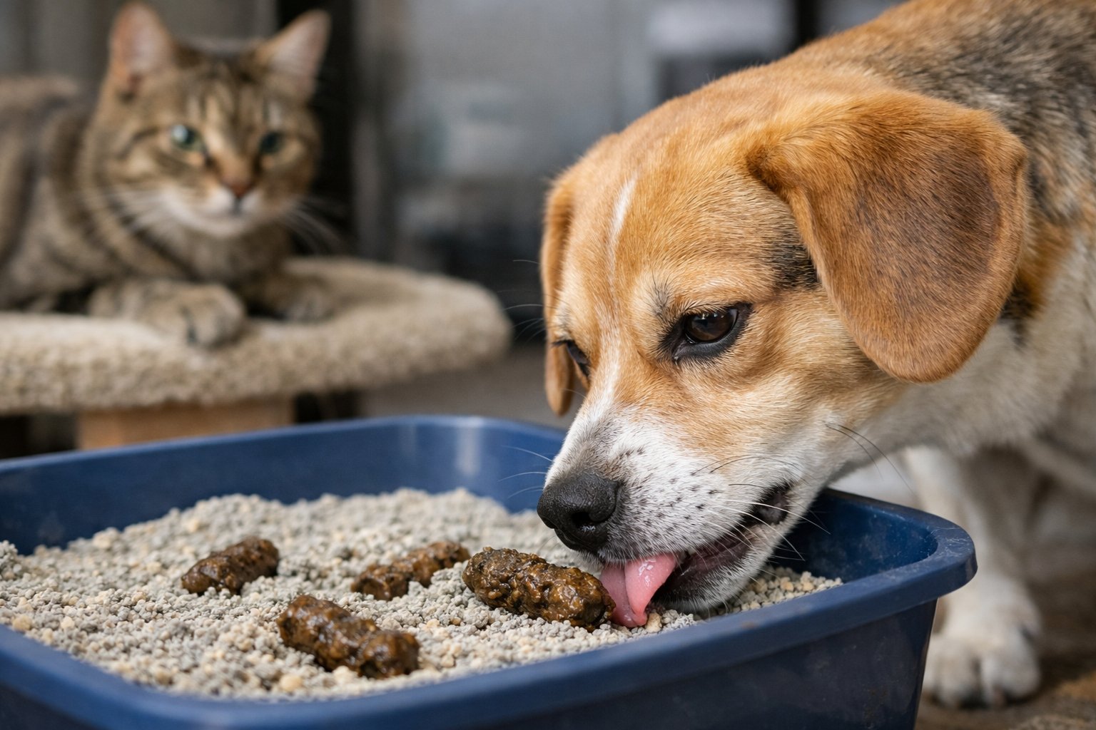 Pourquoi mon chien mange le caca du chat